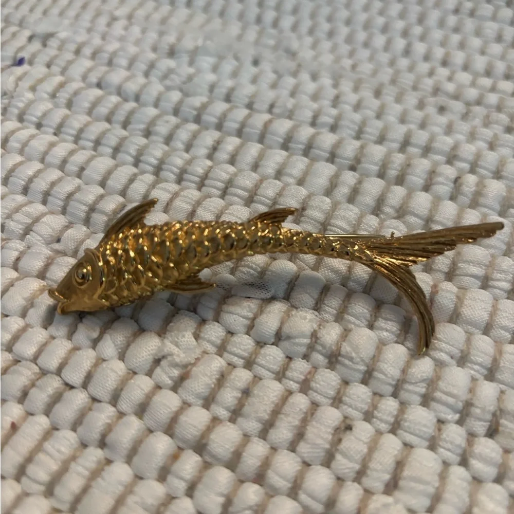 Monet Gold-Tone Long Koi Fish Figural Brooch, Signed